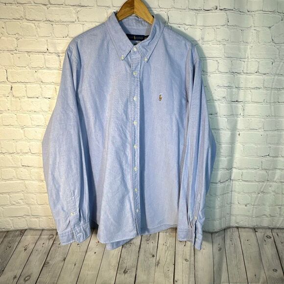 Polo Ralph Lauren Shirt Men XXL Blue Flesh Color Pony Button Down Long Sleeve - Picture 1 of 5